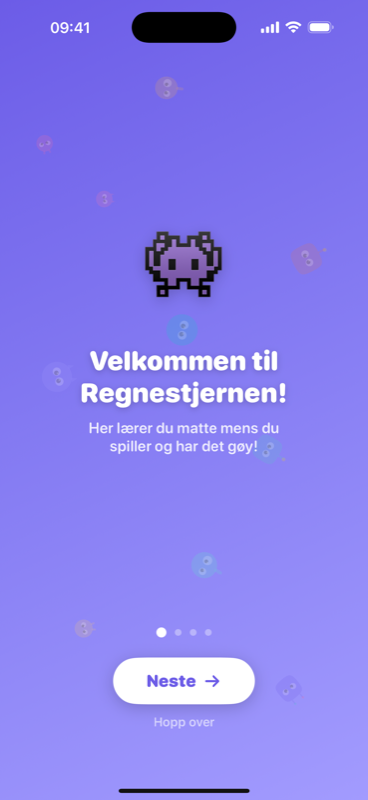 Regnestjernen velkomstskjerm med Stella-maskoten
